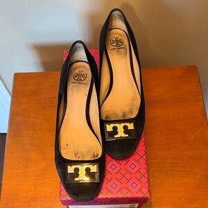Tory Burch Black Flats with Gold Accents